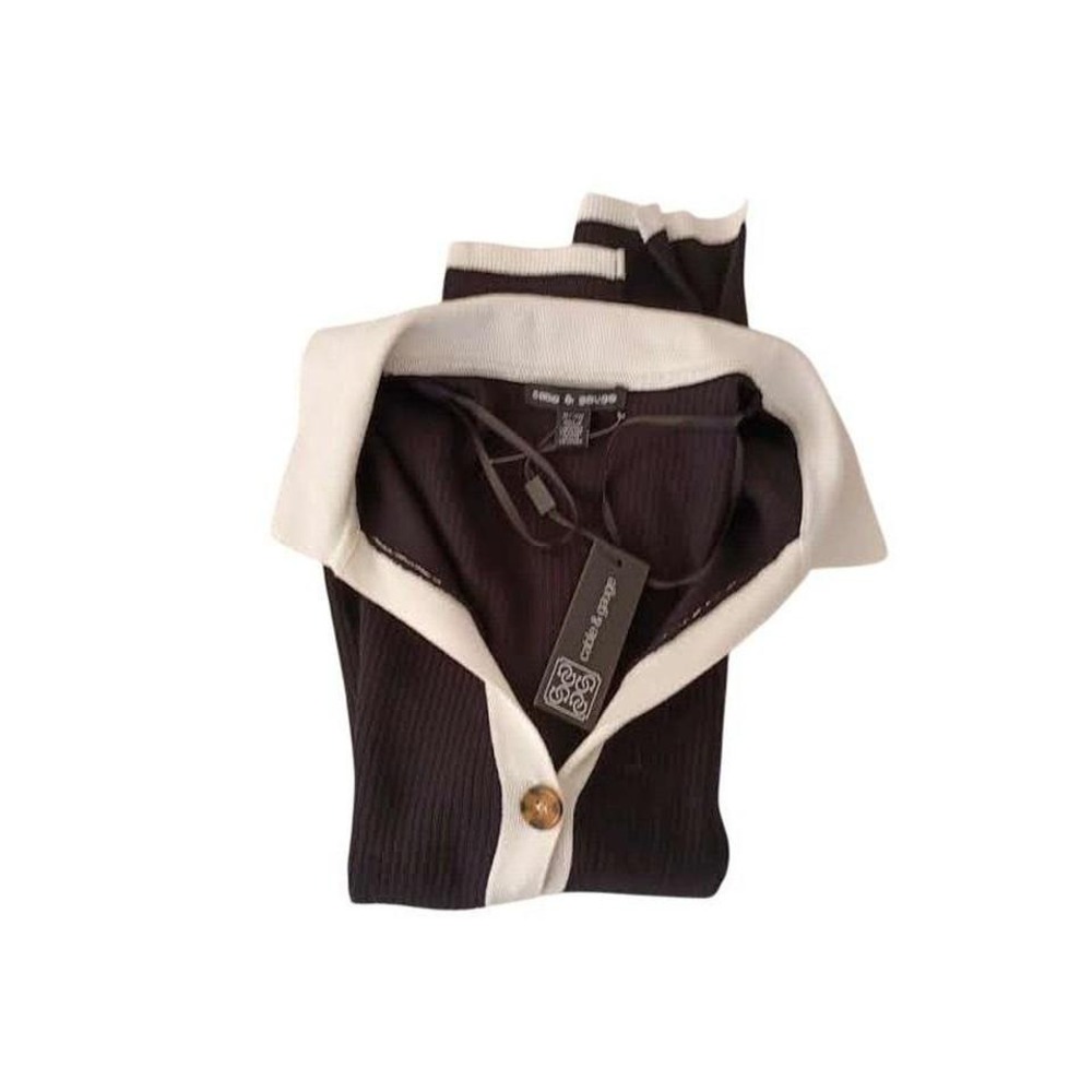 NWT Cable & Gauge Classic Black White Trim Collared Knit Cardigan Button Front M - Picture 8 of 8